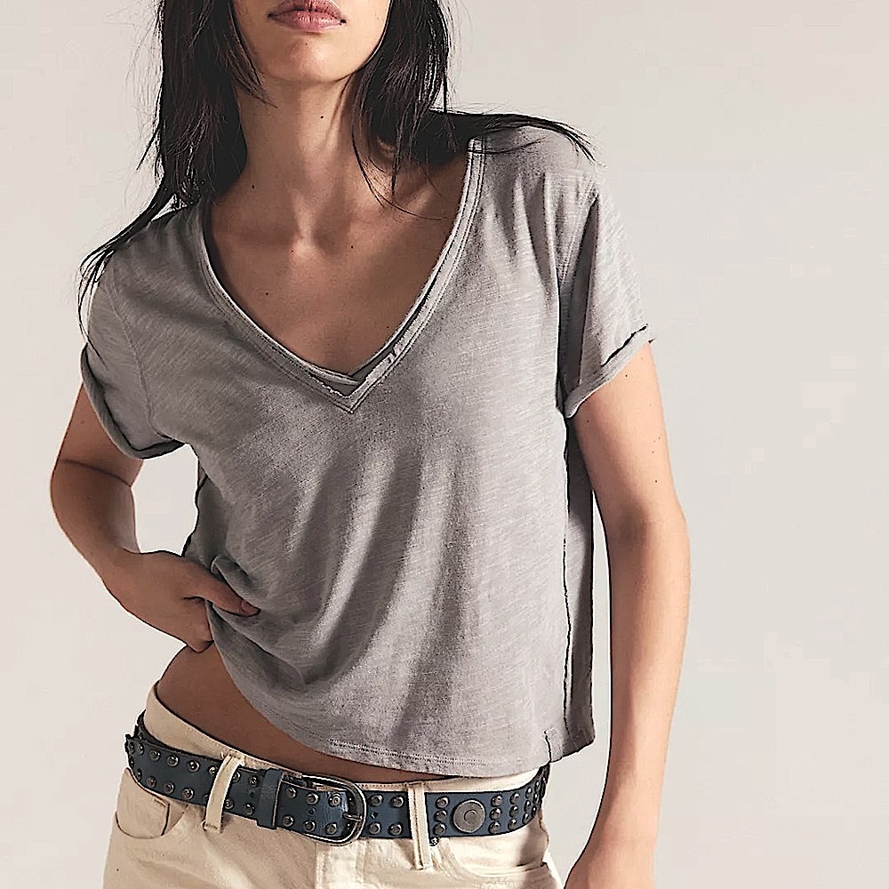 ❤️ Free People Short Sleeve Distressed Gray Relaxed T-Shirt Size XS